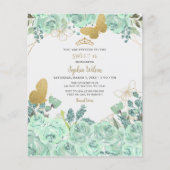 Budget Mint Goud Bloemen Vlinder Zoet 16 Invite (Voorkant)