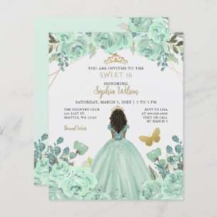Budget Mint Goud Prinses Sweet 16 Uitnodiging