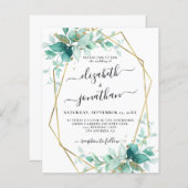 Budget Mint Groen Goud Groen Bruiloft Uitnodiging (Voorkant / Achterkant)