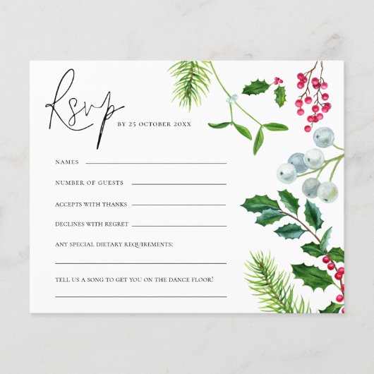BUDGET Mistletoe Foliage kerstbruiloft RSVP (Voorkant)