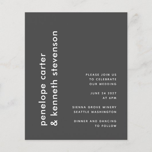 Budget Modern Black White Simple Wedding Invite (Voorkant)