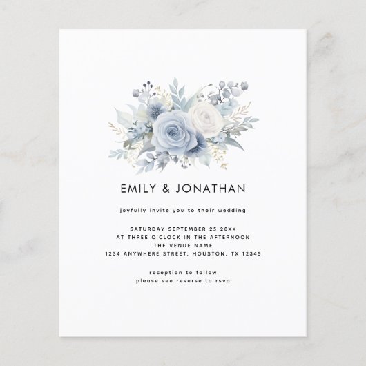 Budget Modern Blue Florals QR bruiloft uitnodigen (Voorkant)