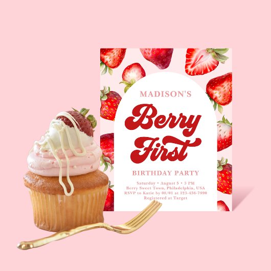 Budget Modern Boho Aardbeienbes 1e Verjaardag Flyer