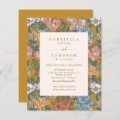 Budget Modern Boho Floral Yellow Wedding Invite (Voorkant / Achterkant)