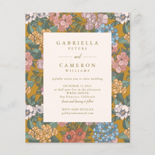 Budget Modern Boho Floral Yellow Wedding Invite (Voorkant)