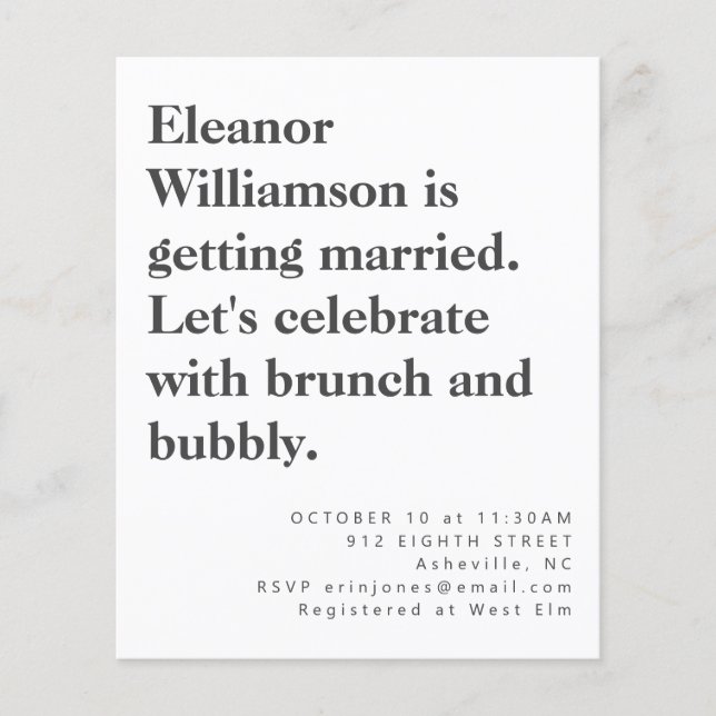 Budget Modern Bold Black White Bridal Brunch (Voorkant)