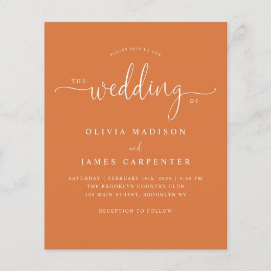 Budget Modern Burnt Sinaasappel Foto Bruiloft Uitn (Voorkant)