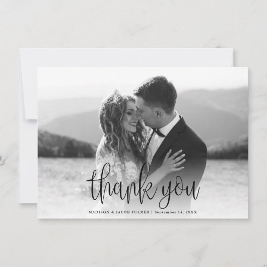 Budget Modern Calligrafiescript Weduwfoto Bedankkaart (Voorkant)