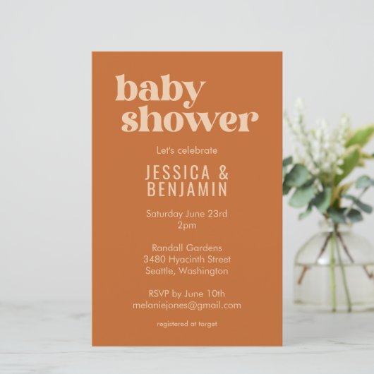 Budget Modern Cute Terracotta Baby shower nodigt u (Staand voorkant)