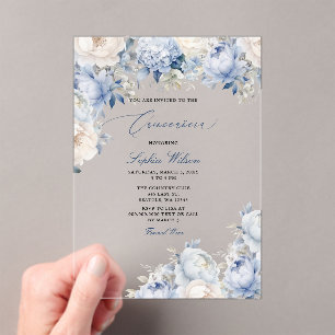 Budget Modern Dusty Blue Floral Quinceañera Acryl Uitnodigingen