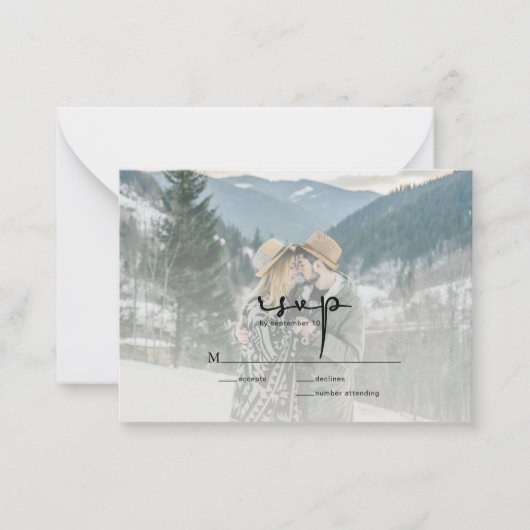 BUDGET Modern Elegant Script Photo Wedding RSVP Notitiekaartje (Voorkant)