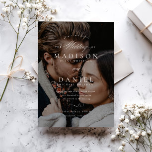 Budget Modern Elegant Script QR Code Foto Bruiloft Kaart