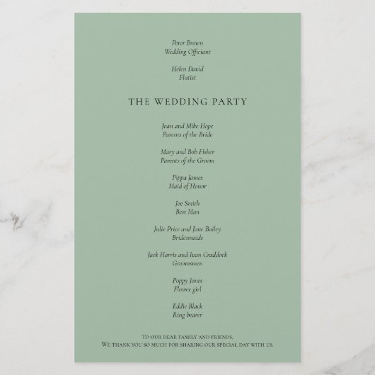 Budget Modern Eucalyptus Weddenschap Programma (Achterkant)