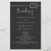 Budget Modern Flat Black Monogram Trouwprogramma Flyer (Voorkant)