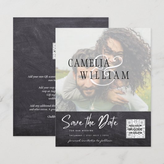 BUDGET Modern FOTO Opslag Datum QR CODE RSVP (Voorkant / Achterkant)