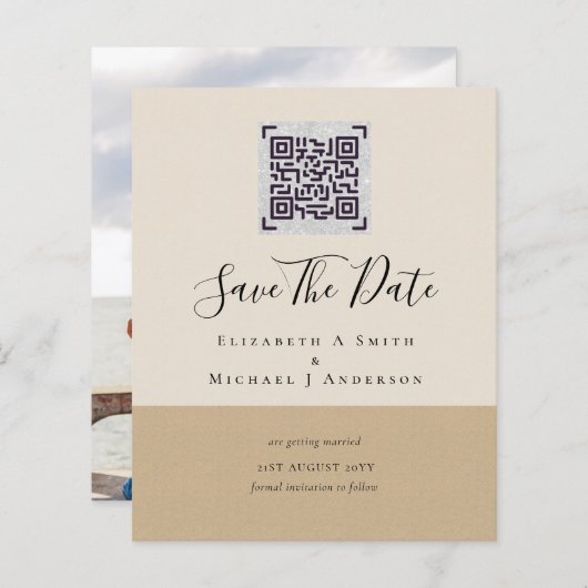BUDGET Modern FOTO SAVE THE DATE QR CODE RSVP (Voorkant / Achterkant)