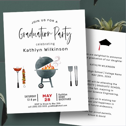 BUDGET Modern Fun Script Afstuderen BBQ Uitnodigin