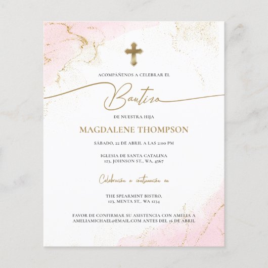 Budget Modern Gold Cross Girl Bautizo Pink (Voorkant)