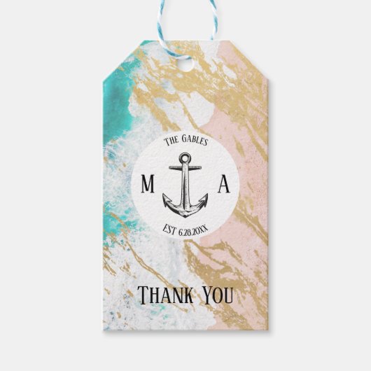 Budget Modern Golden Beach Anchor Wedding Cadeaulabel (Voorkant)