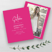 Budget Modern Hot Roze Foto Sweet 16 Invite