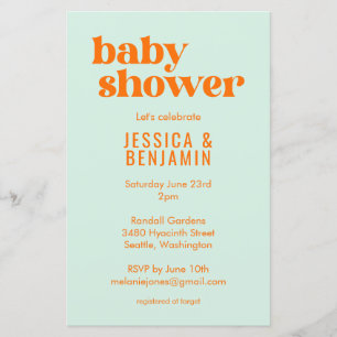 Budget Modern Kute Munt Oranje Baby shower Uitnodi