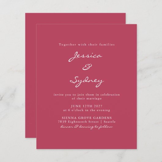 Budget Modern Magenta Script Wedding (Voorkant / Achterkant)