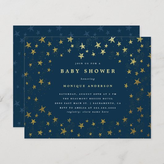 Budget Modern Midnight Blue Stars Baby shower (Voorkant / Achterkant)