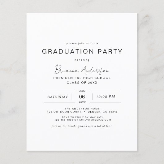 Budget Modern Minimalistisch Chic Graduation Party (Voorkant)