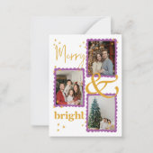 Budget Modern Paarse & Goud 3 Foto Vrolijk & Helde Notitiekaartje (Voorkant)