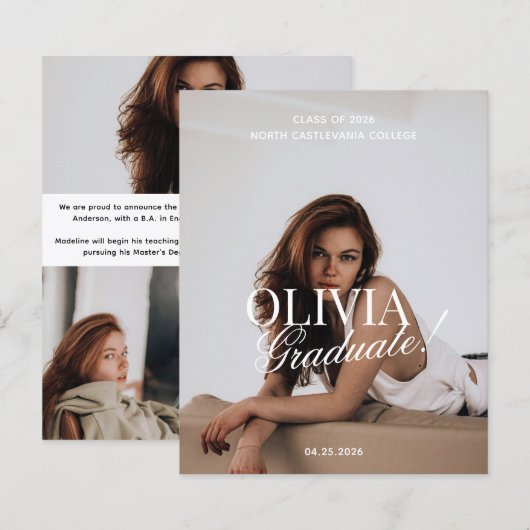BUDGET Modern Photo Typography Script Grad Party  (Voorkant / Achterkant)