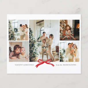 BUDGET Modern Red Bow Photo Collage Holiday Kaart