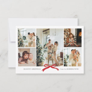 BUDGET Modern Red Bow Photo Collage Holiday Kaart Notitiekaartje