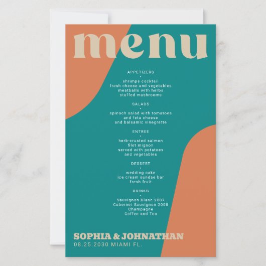 Budget modern retro groovy wedding menu template (Voorkant)