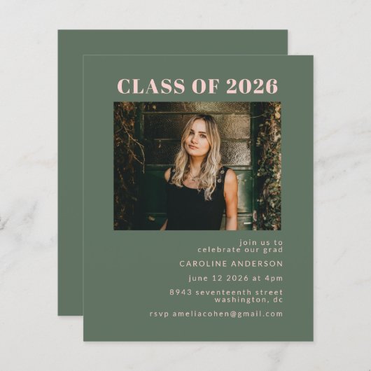 Budget Modern Roze Green Photo Graduparty (Voorkant / Achterkant)