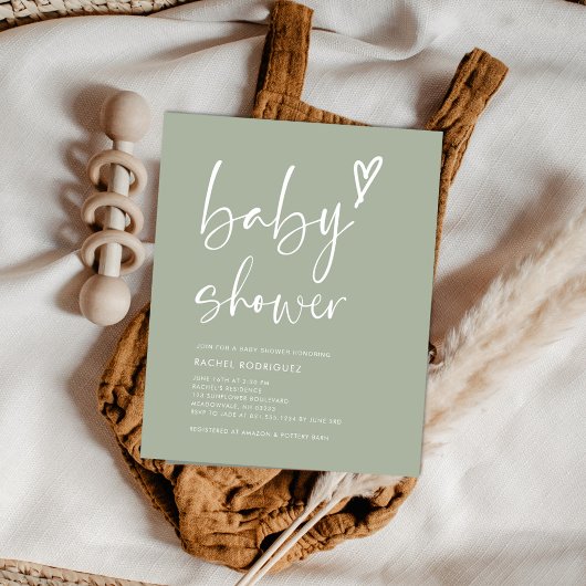 Budget Modern Sage Green Baby shower Invitation