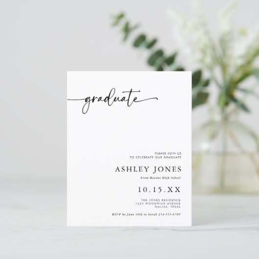 Budget Modern Script 4 Foto Afstuderen Uitnodiging (Staand voorkant)