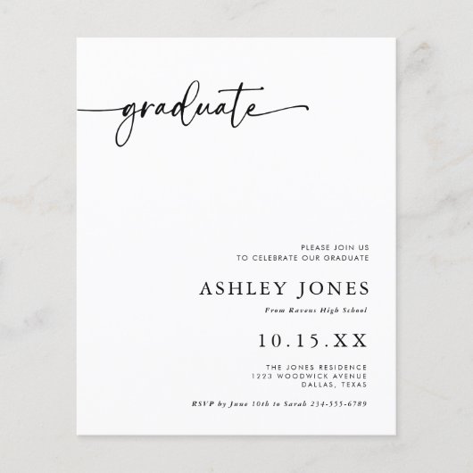 Budget Modern Script 4 Foto Afstuderen Uitnodiging (Voorkant)