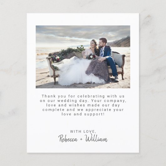 Budget Modern script bruiloft Foto bedankt kaarten (Achterkant)