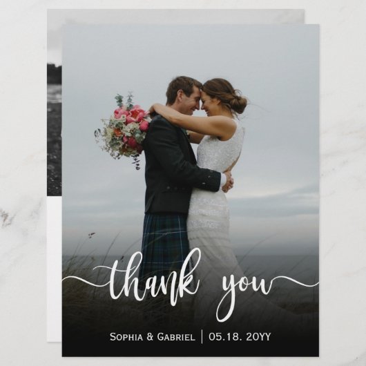 Budget Modern script bruiloft foto Hartelijk dank (Voorkant / Achterkant)
