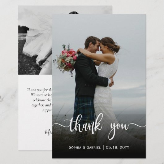 Budget Modern script bruiloft foto Hartelijk dank (Voorkant / Achterkant)