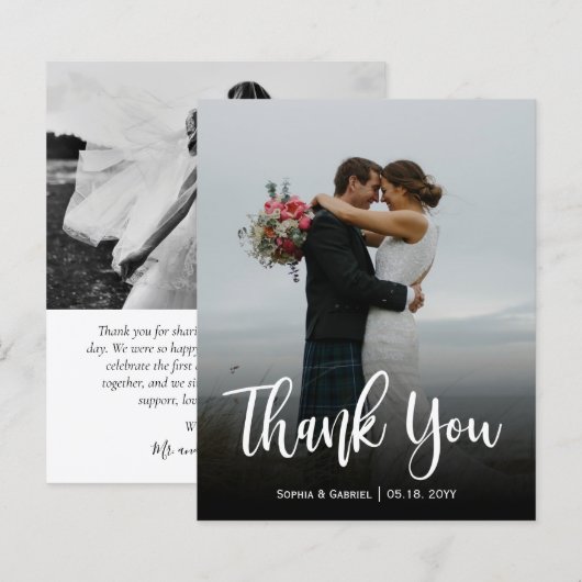 Budget Modern script bruiloft foto Hartelijk dank (Voorkant / Achterkant)
