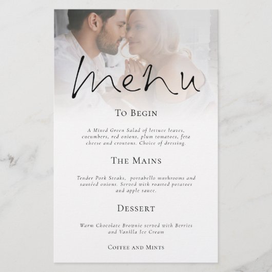 Budget Modern Script Photo Wedding Menu (Voorkant)