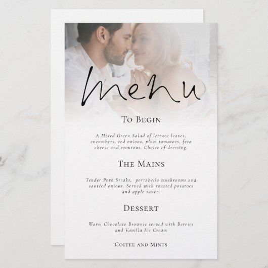 Budget Modern Script Photo Wedding Menu (Voorkant / Achterkant)