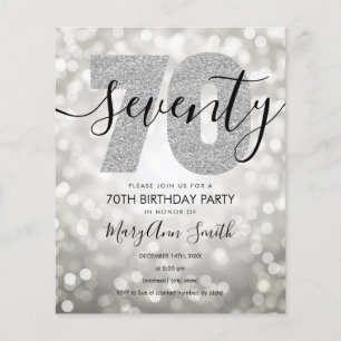Budget Modern Silver 70th Birthday Party nodigt ui Flyer