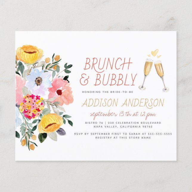 Budget Modern Spring Bouquet Bridal Brunch Bubble (Voorkant)