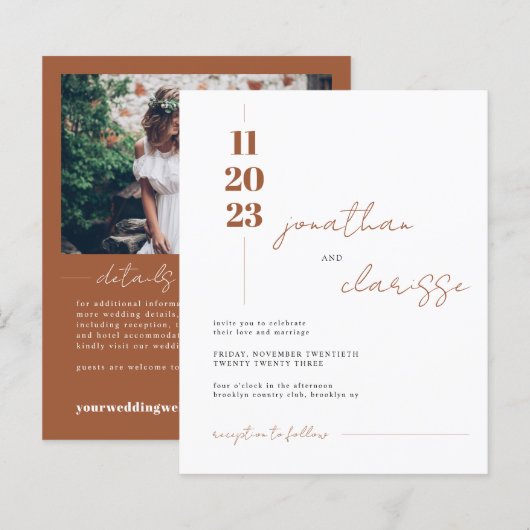 BUDGET Modern Terracotta Photo Wedding Invitation (Voorkant / Achterkant)