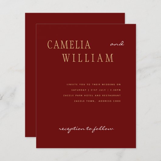 BUDGET Modern Wedding Burgundy Gold Monochrome (Voorkant / Achterkant)
