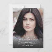 Budget Modern White Script Photo Afstuderen Aankondiging (Voorkant)