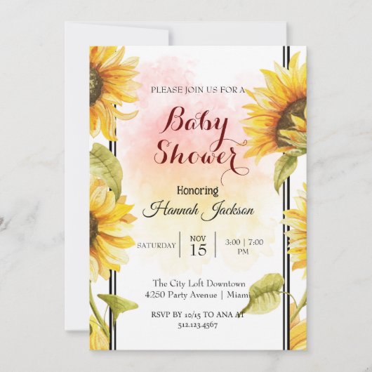 Budget modern zonnebloem baby shower kaart (Voorkant)
