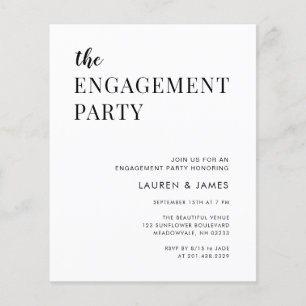 Budget Modern Zwart & Wit Verlovingsfeest Flyer